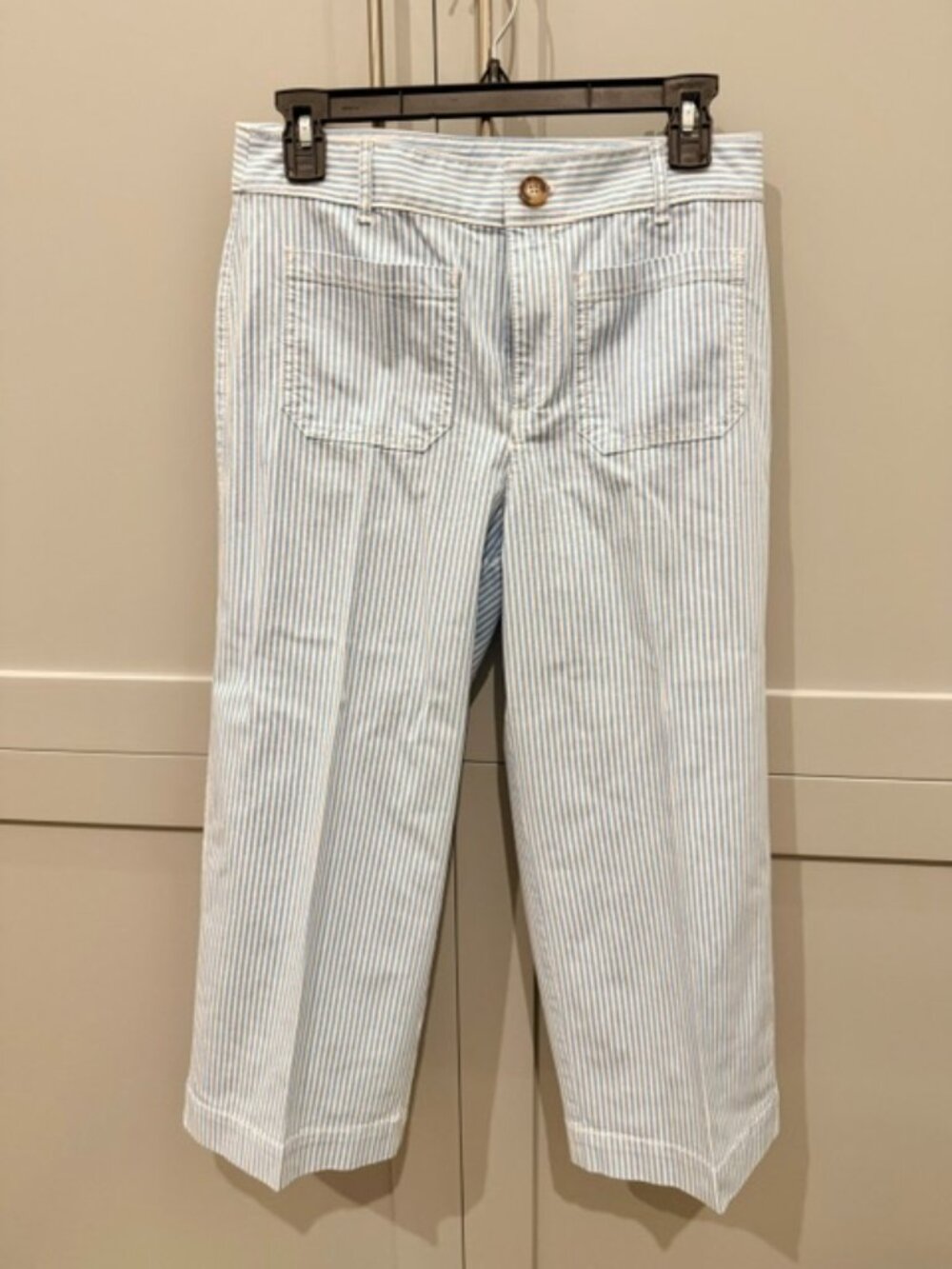 LOFT Palmer Wide Leg Crop Pants in Stripe, Blue & White